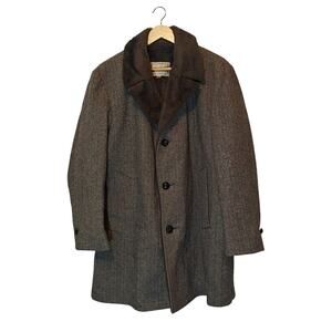 Vintage Anderson-Little Herringbone Wool Coat Faux Fur Lined Mens 42R